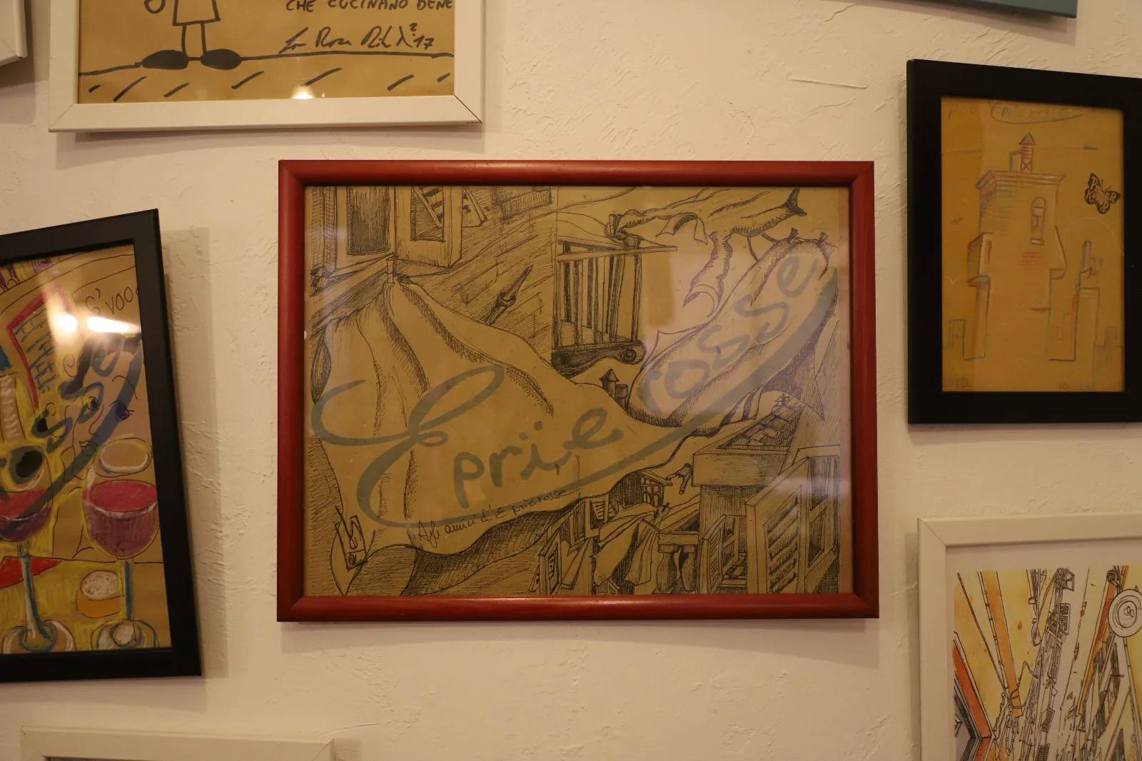 Tovaglietta disegnata da un cliente di E Prie Rosse, ristorante nel centro storico di Genova, numero 3